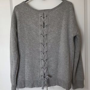 Back Lace-Up Gray Knit Pullover